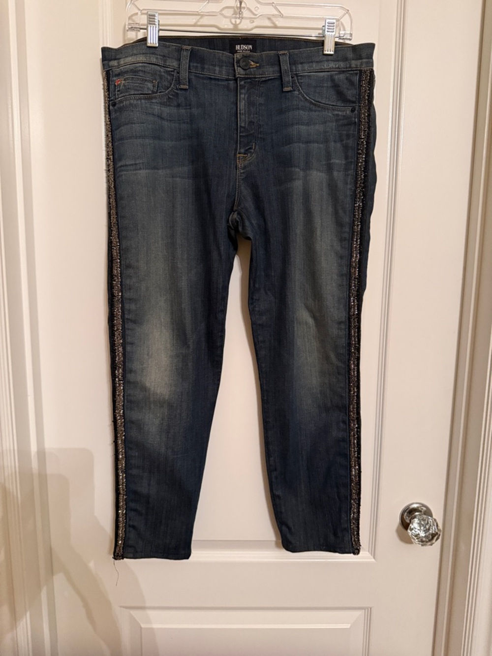 Hudson Jeans Womens Dark Wash Jeans with Side Beaded Trim